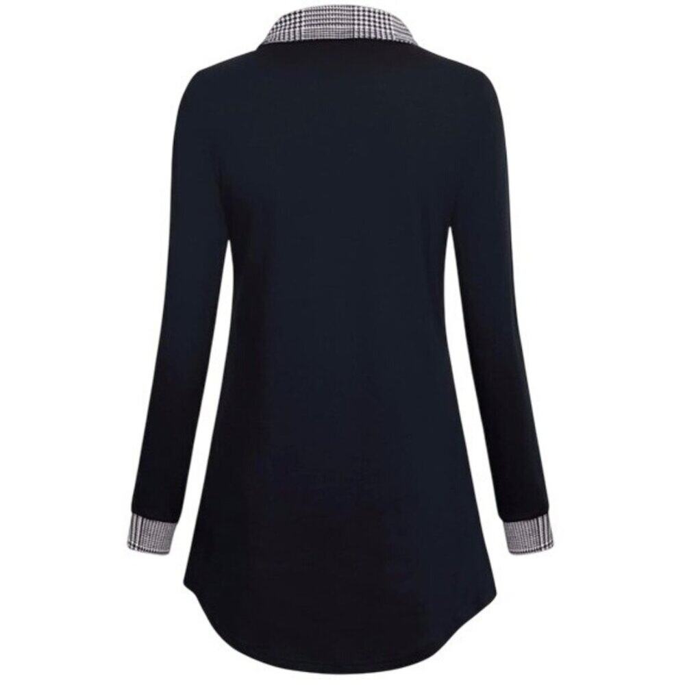 Gaharu Women Black Houndstooth Plaid Long Sleeve Tunic Top XL Button Detail NWT - Picture 4 of 8